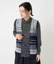 NHSCF50240 GIANNI LO GIUDICE(小さいサイズ)(メゾン ドゥ サンク) カスリパネルボーダーニットベスト グリーン