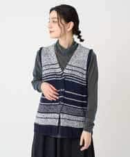 NHSCF50240 GIANNI LO GIUDICE(小さいサイズ)(メゾン ドゥ サンク) カスリパネルボーダーニットベスト グリーン