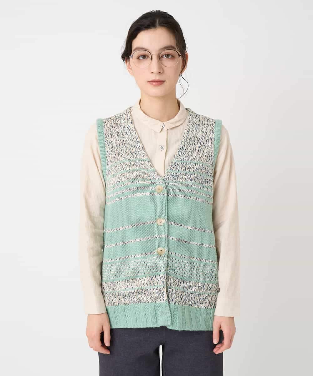 NHSCF50240 GIANNI LO GIUDICE(小さいサイズ)(メゾン ドゥ サンク) カスリパネルボーダーニットベスト グリーン