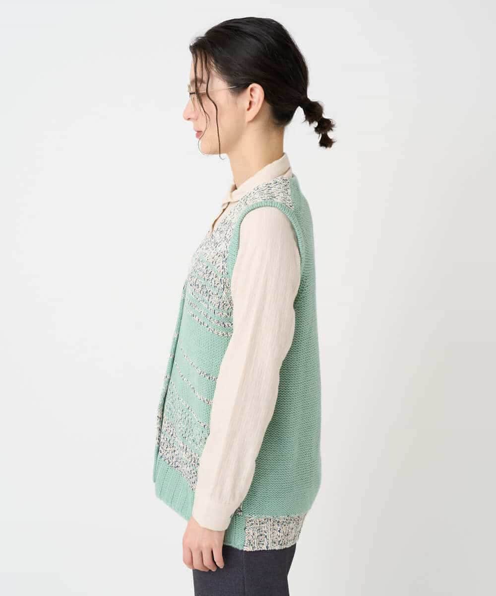 NHSCF50240 GIANNI LO GIUDICE(小さいサイズ)(メゾン ドゥ サンク) カスリパネルボーダーニットベスト グリーン