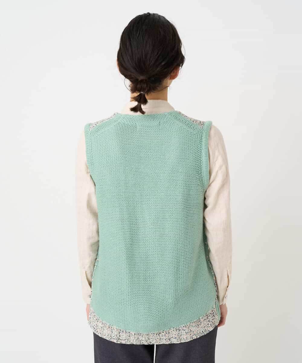 NHSCF50240 GIANNI LO GIUDICE(小さいサイズ)(メゾン ドゥ サンク) カスリパネルボーダーニットベスト グリーン