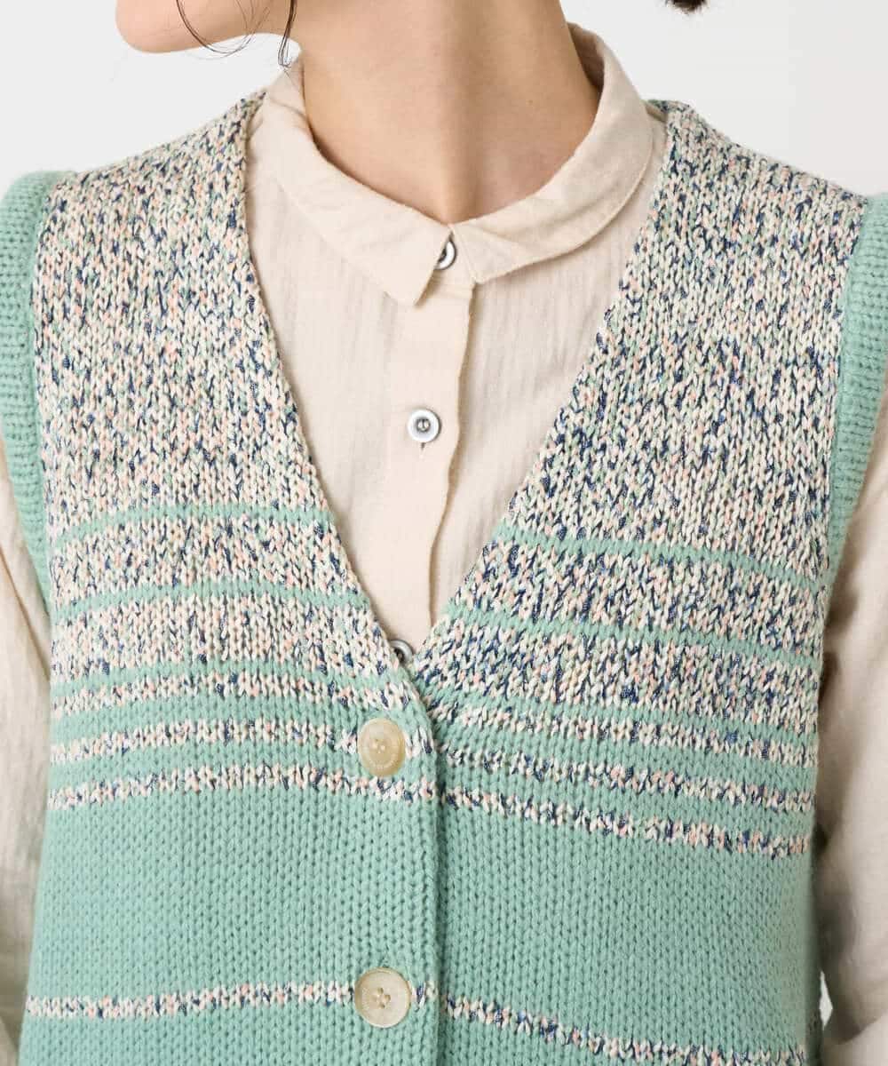 NHSCF50240 GIANNI LO GIUDICE(小さいサイズ)(メゾン ドゥ サンク) カスリパネルボーダーニットベスト グリーン