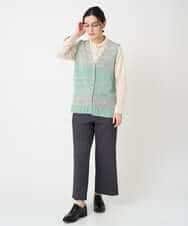 NHSCF50240 GIANNI LO GIUDICE(小さいサイズ)(メゾン ドゥ サンク) カスリパネルボーダーニットベスト グリーン