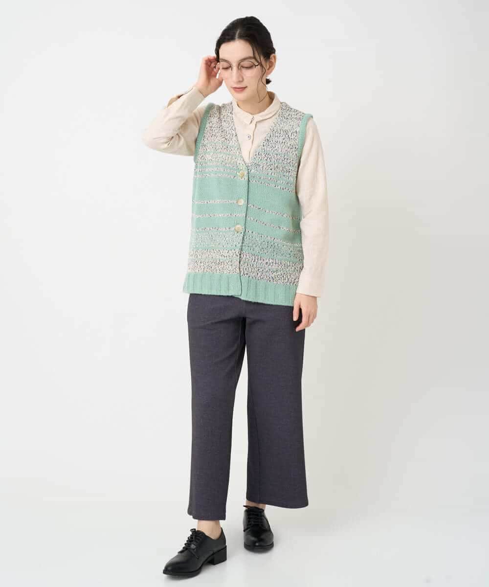 NHSCF50240 GIANNI LO GIUDICE(小さいサイズ)(メゾン ドゥ サンク) カスリパネルボーダーニットベスト グリーン