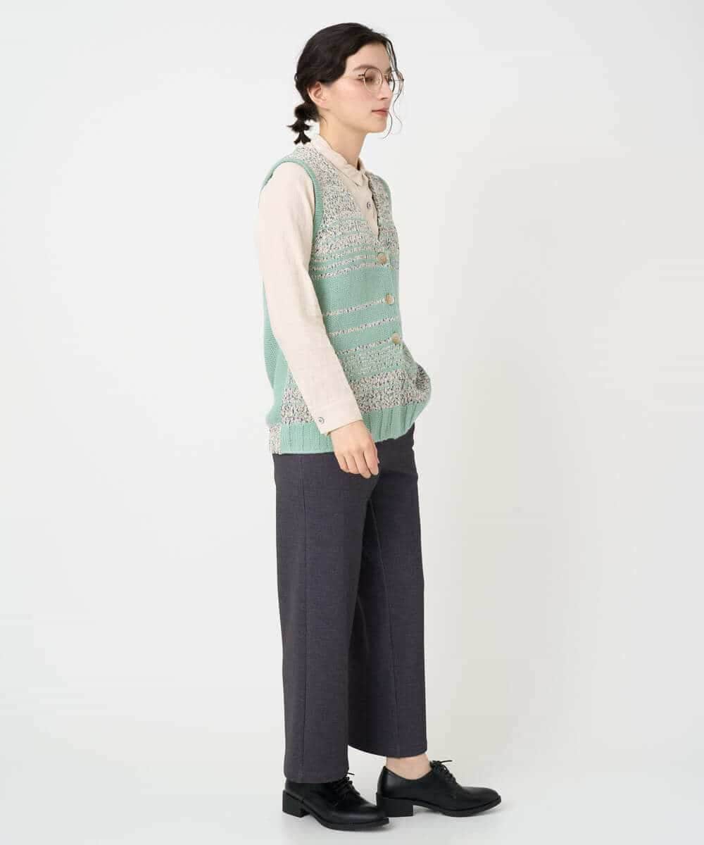 NHSCF50240 GIANNI LO GIUDICE(小さいサイズ)(メゾン ドゥ サンク) カスリパネルボーダーニットベスト グリーン