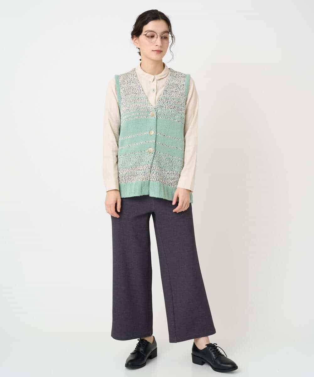 NHSCF50240 GIANNI LO GIUDICE(小さいサイズ)(メゾン ドゥ サンク) カスリパネルボーダーニットベスト グリーン