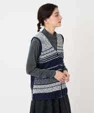 NHSCF50240 GIANNI LO GIUDICE(小さいサイズ)(メゾン ドゥ サンク) カスリパネルボーダーニットベスト ネイビー