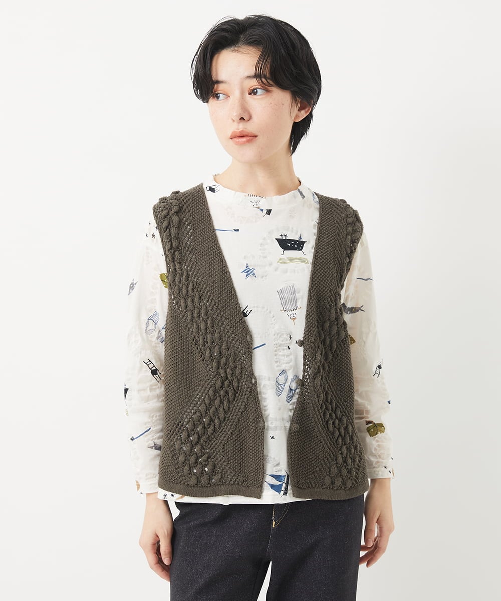 NHSEB50250 GIANNI LO GIUDICE(小さいサイズ)(メゾン ドゥ サンク) 透かし編みニットベスト アイボリー