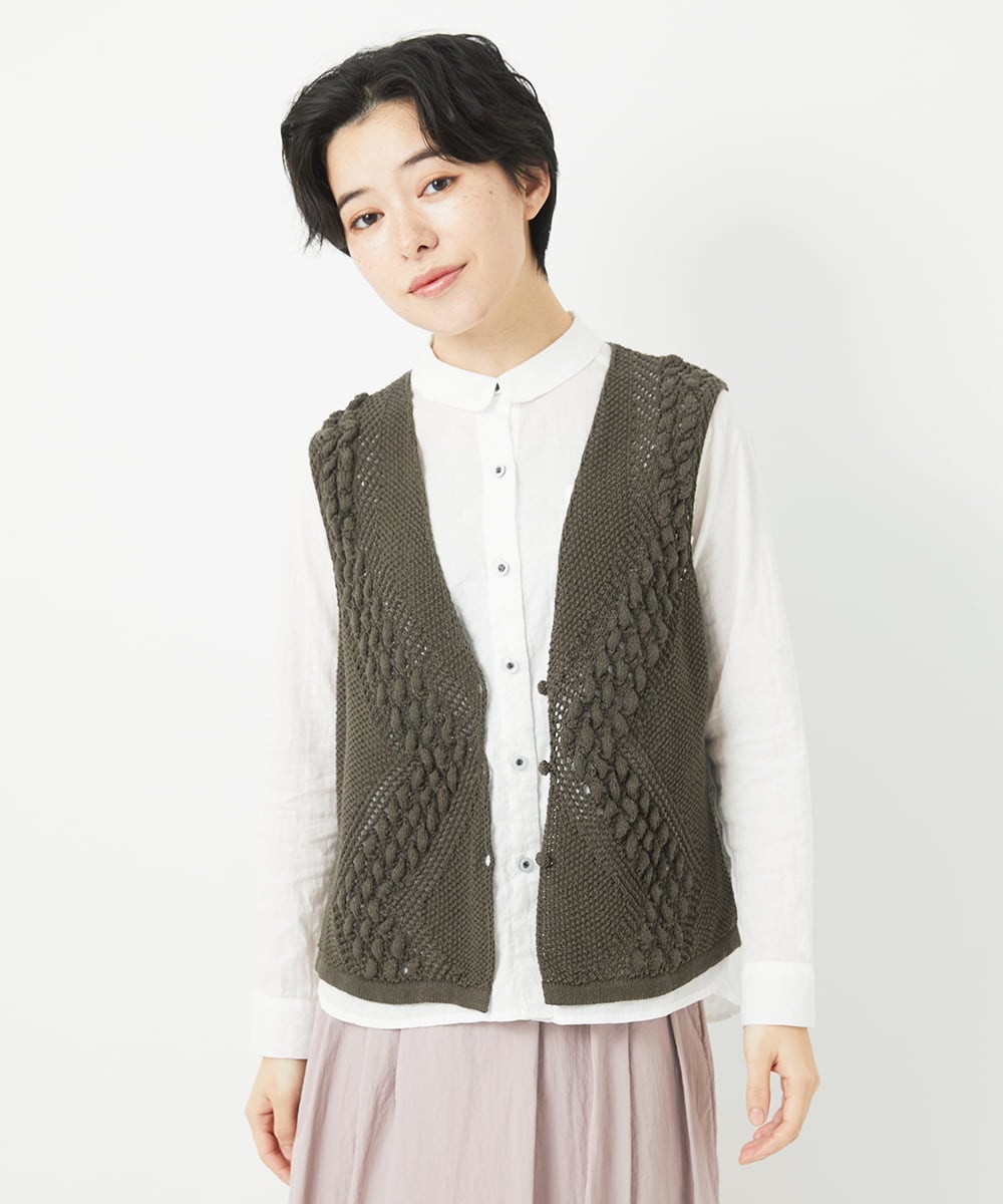 NHSEB50250 GIANNI LO GIUDICE(小さいサイズ)(メゾン ドゥ サンク) 透かし編みニットベスト アイボリー
