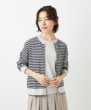 NHSEF80180 GIANNI LO GIUDICE(小さいサイズ)(メゾン ドゥ サンク) [アンサンブル対応]クルーネックニットカーディガン ネイビー（ボーダー柄）