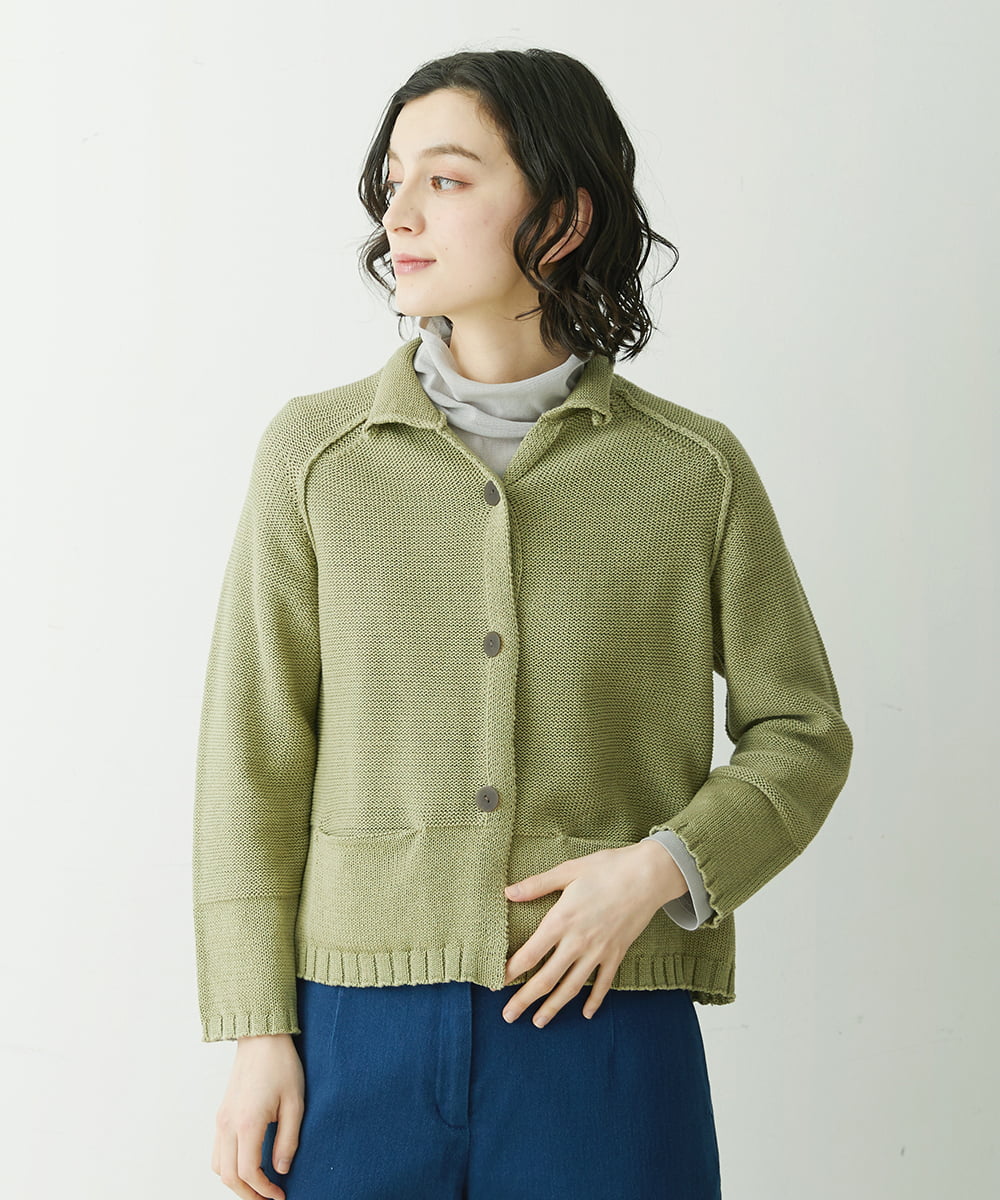 NHSET10300 GIANNI LO GIUDICE(小さいサイズ)(メゾン ドゥ サンク) [洗える]綿ギマニットカーディガン イエローグリーン