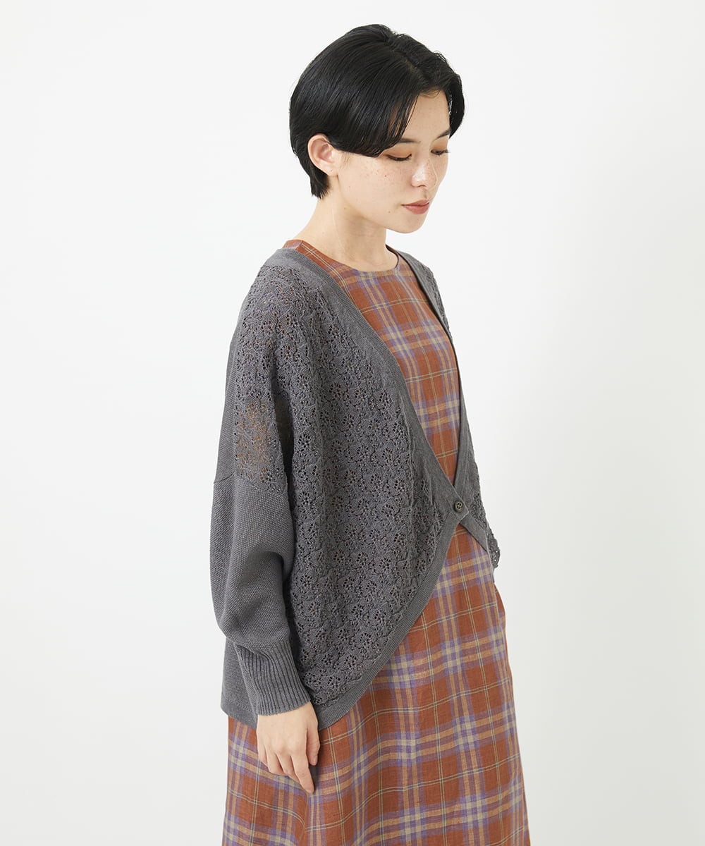 NHSGA30330 GIANNI LO GIUDICE(小さいサイズ)(メゾン ドゥ サンク) 透かし柄ニットカーディガン ブルー