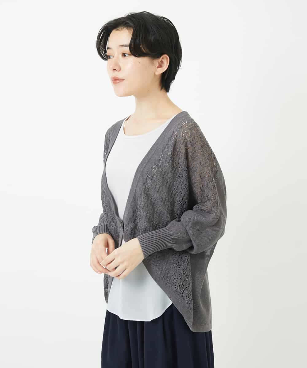 NHSGA30330 GIANNI LO GIUDICE(小さいサイズ)(メゾン ドゥ サンク) 透かし柄ニットカーディガン ブルー