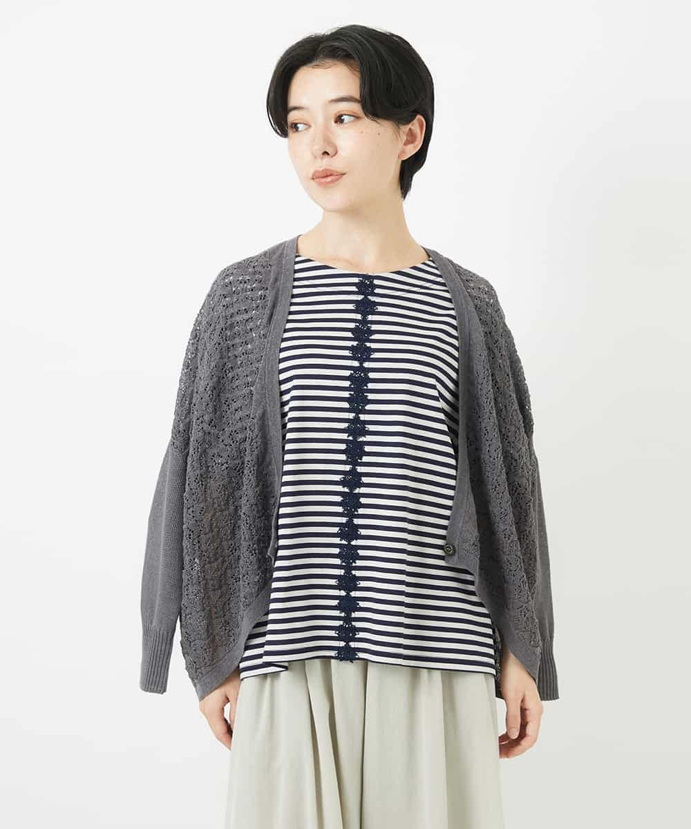 NHSGA30330 GIANNI LO GIUDICE(小さいサイズ)(メゾン ドゥ サンク) 透かし柄ニットカーディガン ブルー