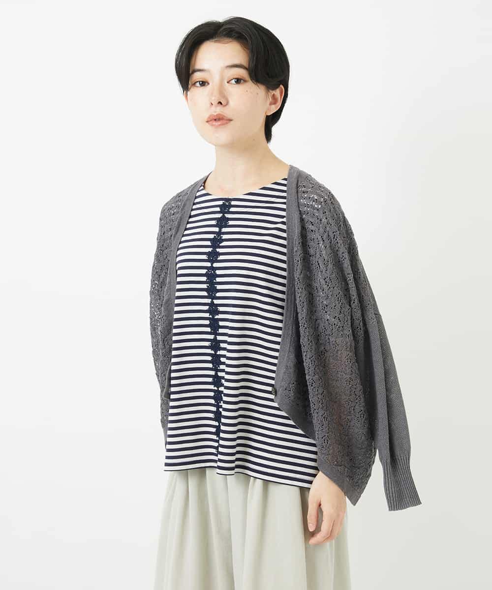 NHSGA30330 GIANNI LO GIUDICE(小さいサイズ)(メゾン ドゥ サンク) 透かし柄ニットカーディガン ブルー
