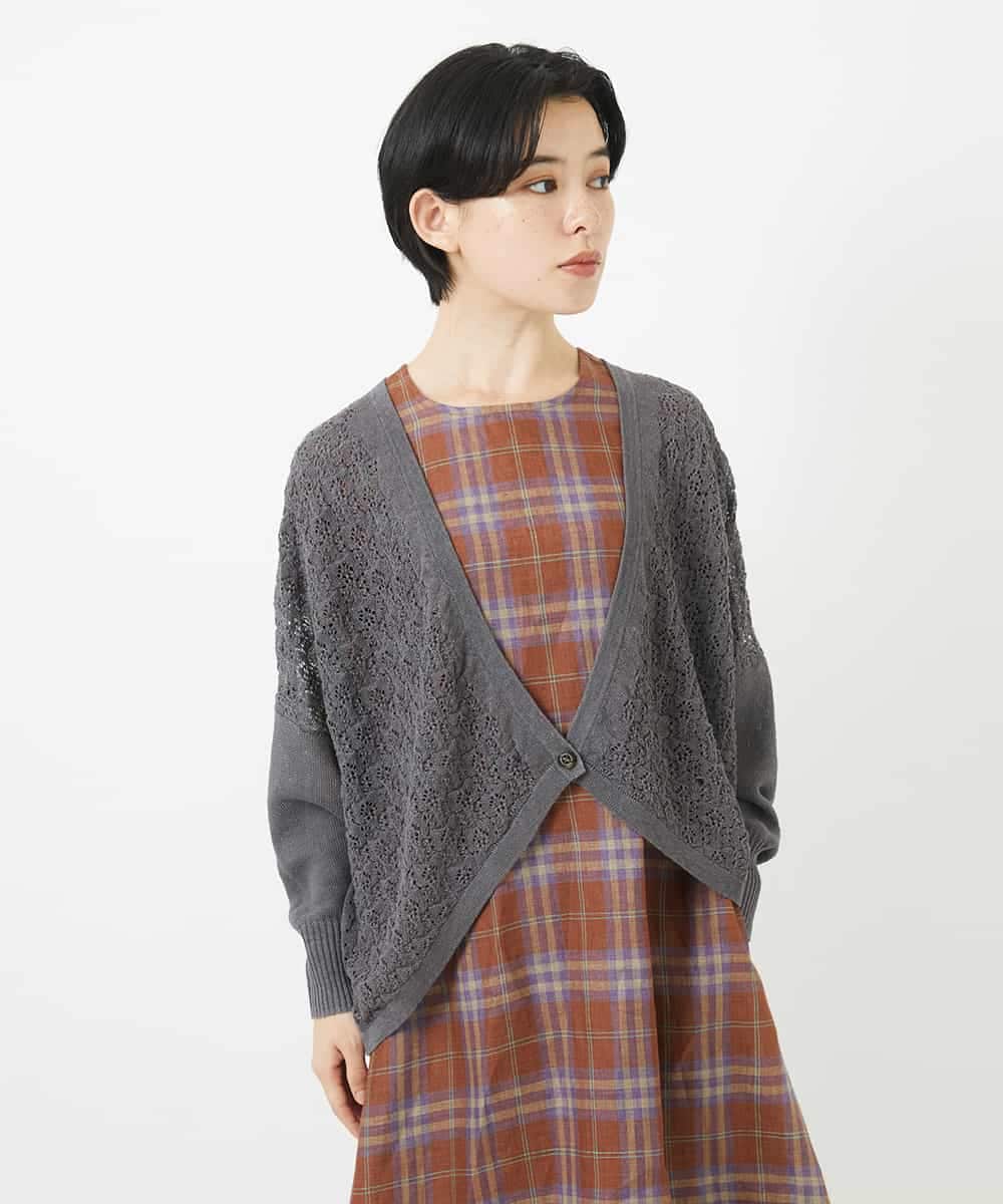 NHSGA30330 GIANNI LO GIUDICE(小さいサイズ)(メゾン ドゥ サンク) 透かし柄ニットカーディガン ブルー