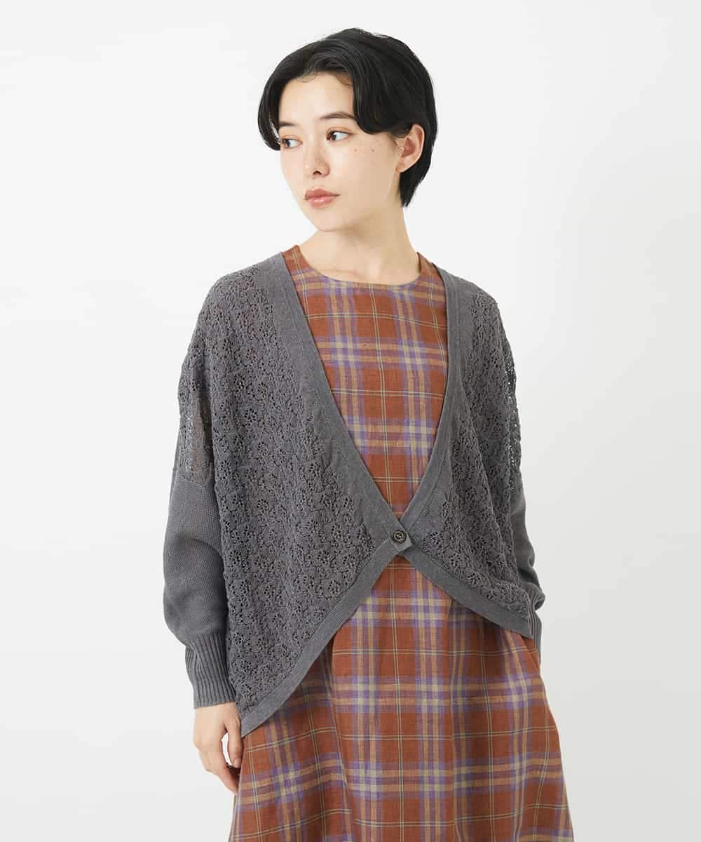 NHSGA30330 GIANNI LO GIUDICE(小さいサイズ)(メゾン ドゥ サンク) 透かし柄ニットカーディガン ブルー