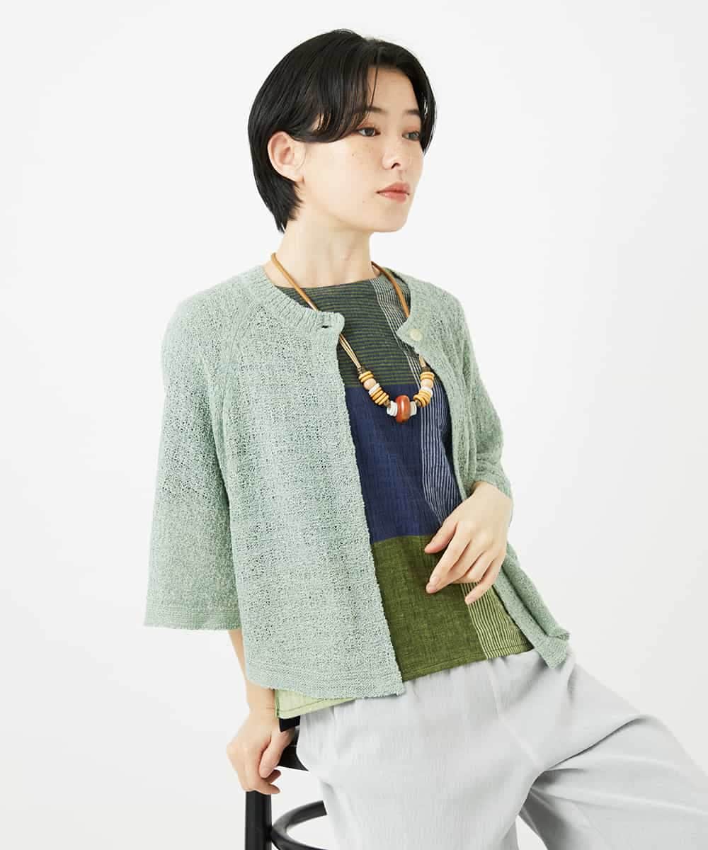 NHSGA40260 GIANNI LO GIUDICE(小さいサイズ)(メゾン ドゥ サンク) ケープ風ニットカーディガン スモーキーグリーン