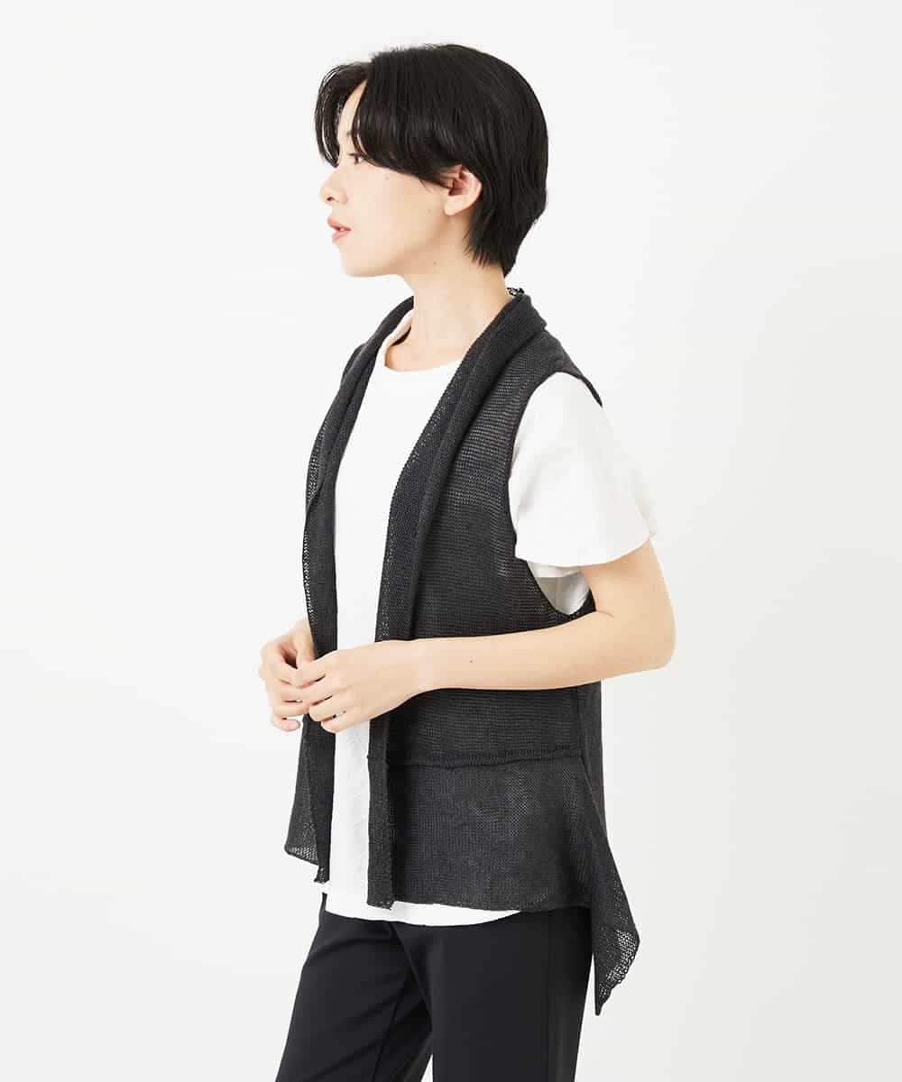 NHSGA50290 GIANNI LO GIUDICE(小さいサイズ)(メゾン ドゥ サンク) [人気デザイン/日本製]リネンニットジレ ダークブラウン