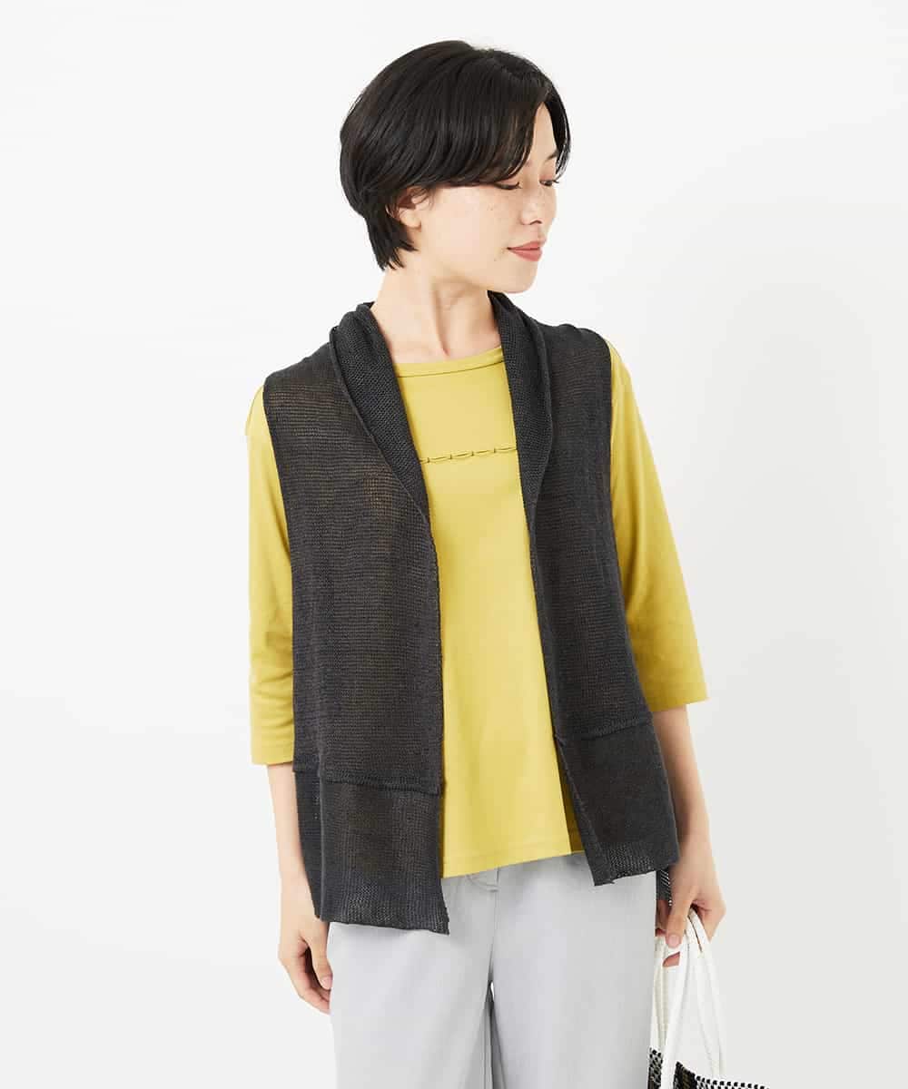 NHSGA50290 GIANNI LO GIUDICE(小さいサイズ)(メゾン ドゥ サンク) [人気デザイン/日本製]リネンニットジレ ダークブラウン
