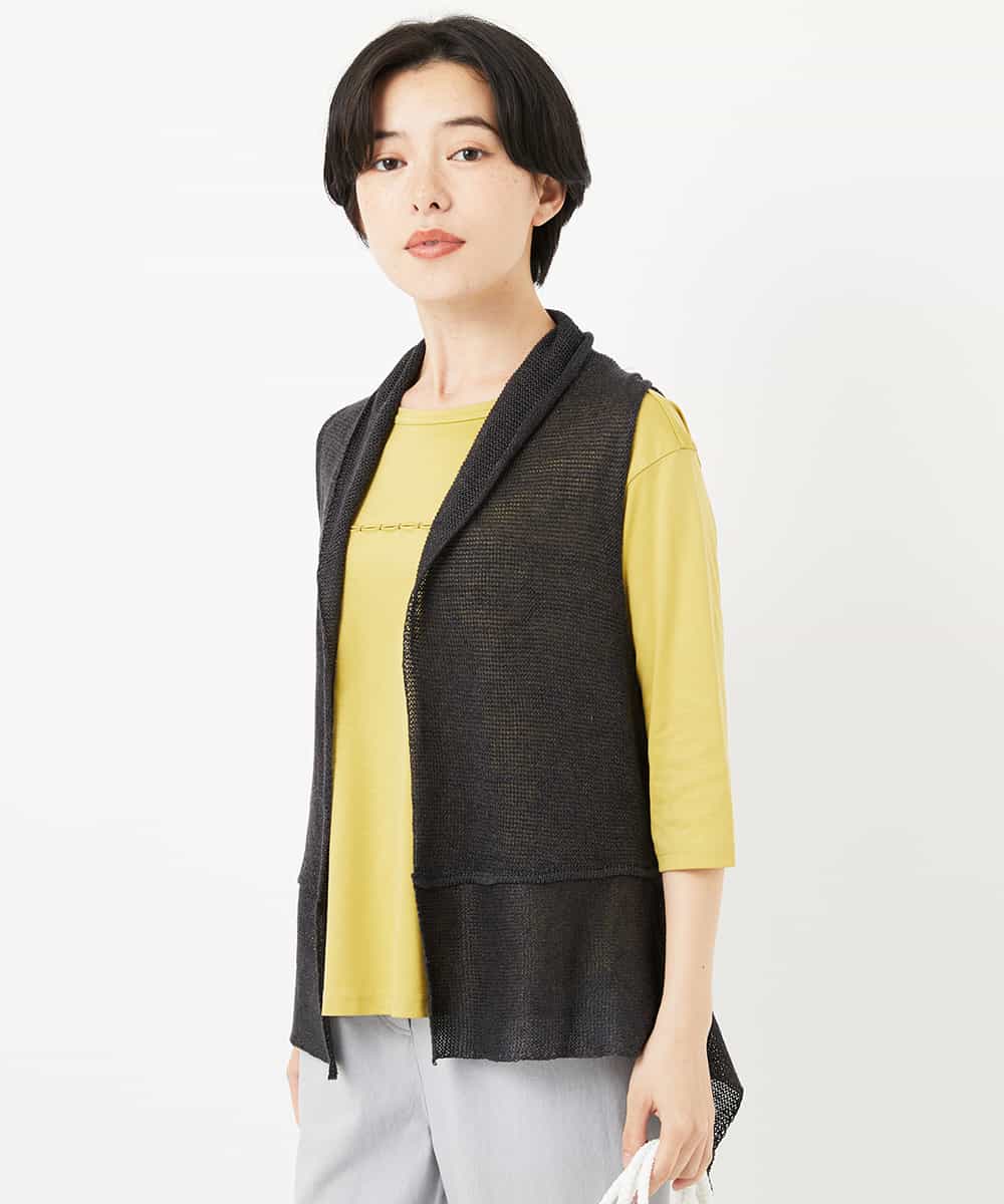 NHSGA50290 GIANNI LO GIUDICE(小さいサイズ)(メゾン ドゥ サンク) [人気デザイン/日本製]リネンニットジレ ダークブラウン