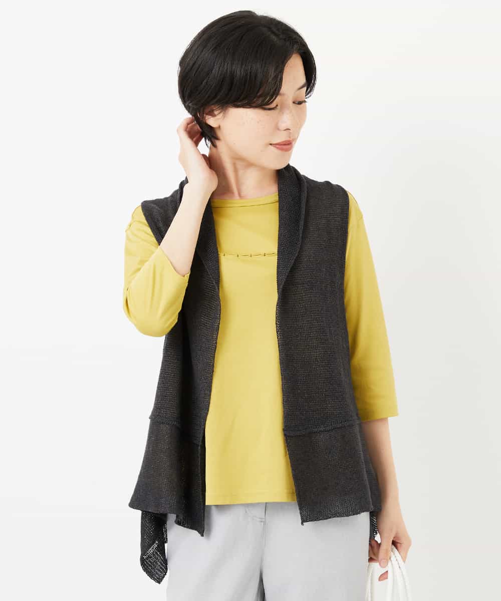 NHSGA50290 GIANNI LO GIUDICE(小さいサイズ)(メゾン ドゥ サンク) [人気デザイン/日本製]リネンニットジレ ダークブラウン