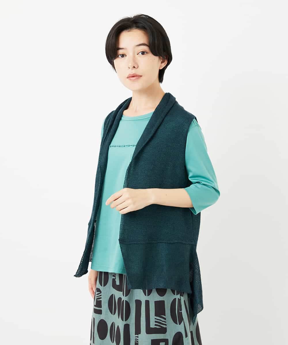 NHSGA50290 GIANNI LO GIUDICE(小さいサイズ)(メゾン ドゥ サンク) [人気デザイン/日本製]リネンニットジレ ダークブラウン