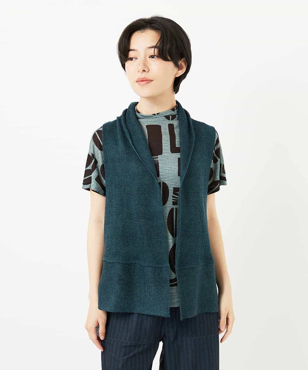 NHSGA50290 GIANNI LO GIUDICE(小さいサイズ)(メゾン ドゥ サンク) [人気デザイン/日本製]リネンニットジレ ダークブラウン