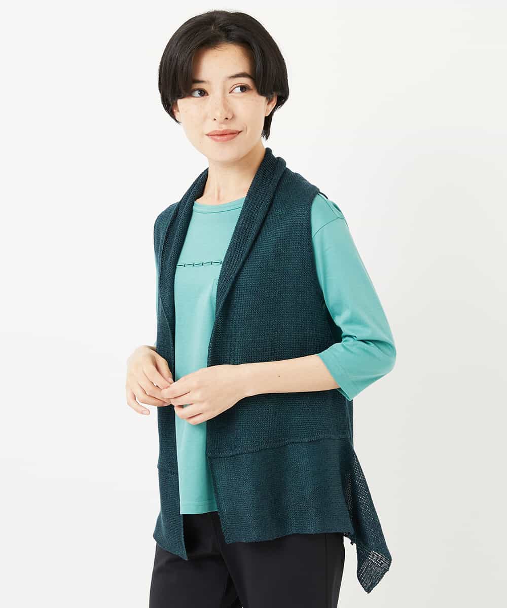 NHSGA50290 GIANNI LO GIUDICE(小さいサイズ)(メゾン ドゥ サンク) [人気デザイン/日本製]リネンニットジレ ダークブラウン