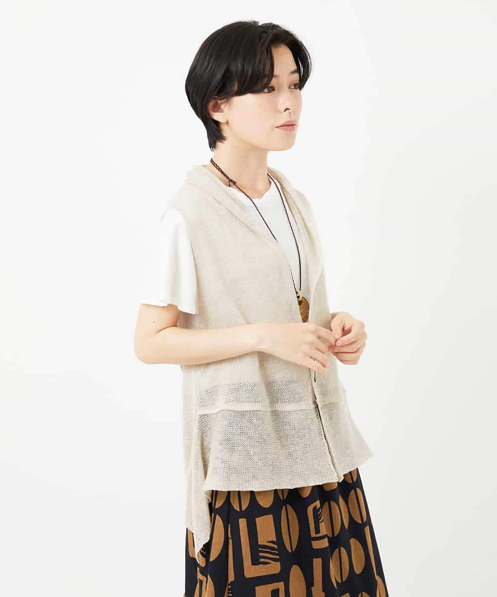 NHSGA50290 GIANNI LO GIUDICE(小さいサイズ)(メゾン ドゥ サンク) [人気デザイン/日本製]リネンニットジレ ダークブラウン