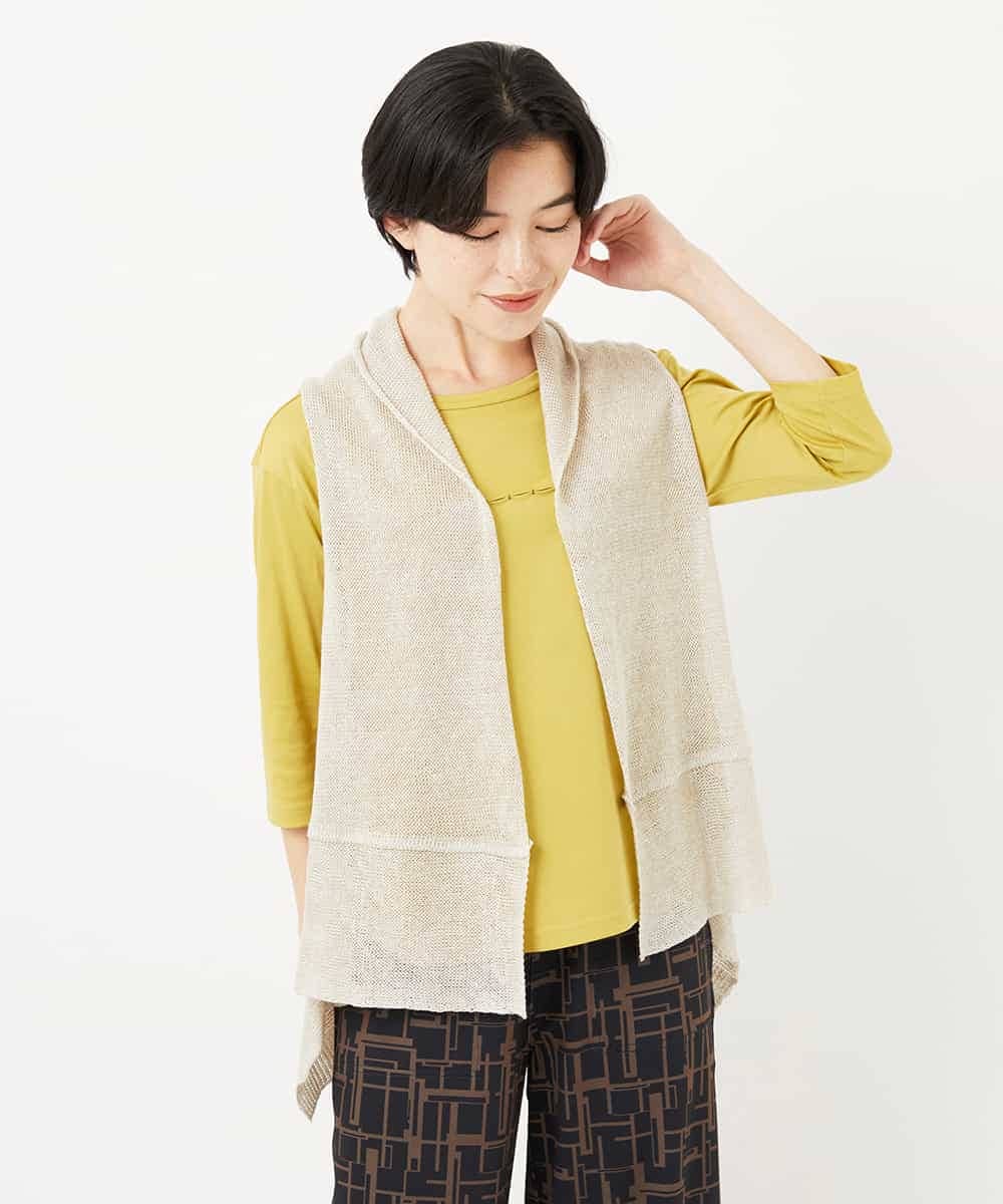 NHSGA50290 GIANNI LO GIUDICE(小さいサイズ)(メゾン ドゥ サンク) [人気デザイン/日本製]リネンニットジレ ダークブラウン