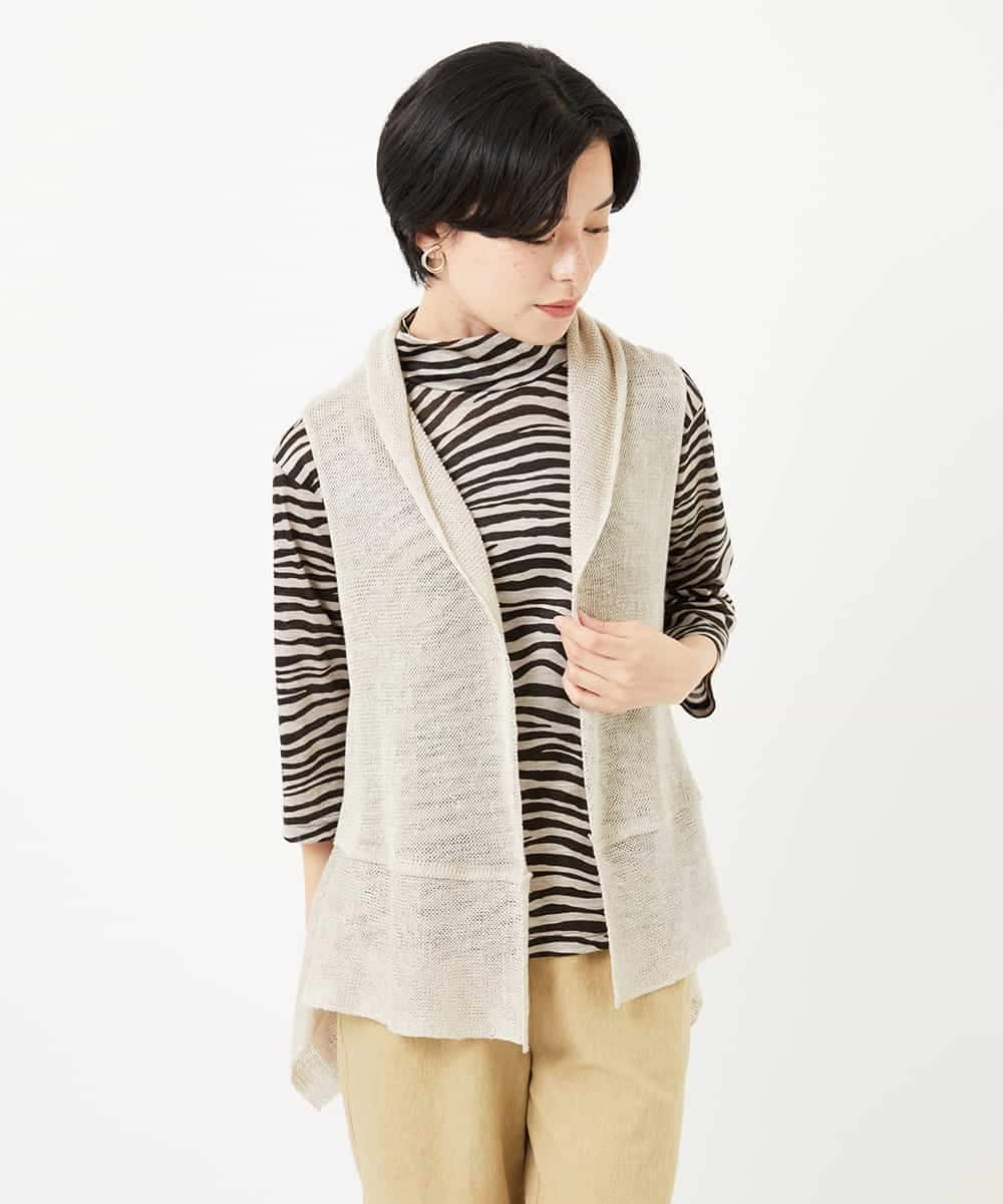 NHSGA50290 GIANNI LO GIUDICE(小さいサイズ)(メゾン ドゥ サンク) [人気デザイン/日本製]リネンニットジレ ダークブラウン