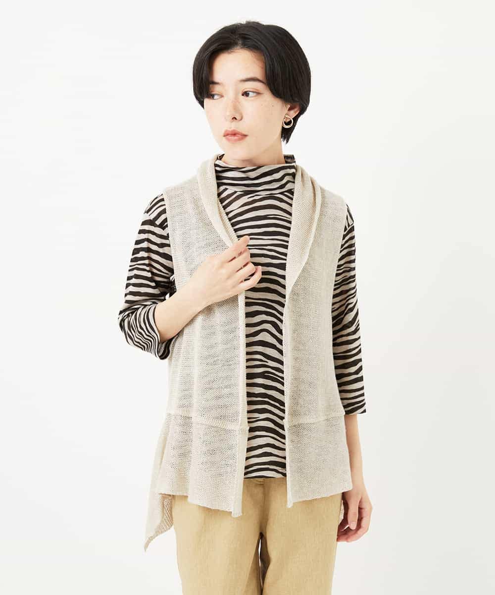 NHSGA50290 GIANNI LO GIUDICE(小さいサイズ)(メゾン ドゥ サンク) [人気デザイン/日本製]リネンニットジレ ダークブラウン