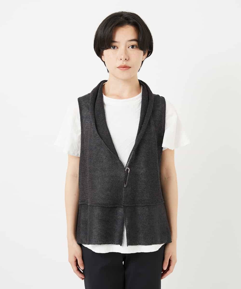 NHSGA50290 GIANNI LO GIUDICE(小さいサイズ)(メゾン ドゥ サンク) [人気デザイン/日本製]リネンニットジレ ダークブラウン