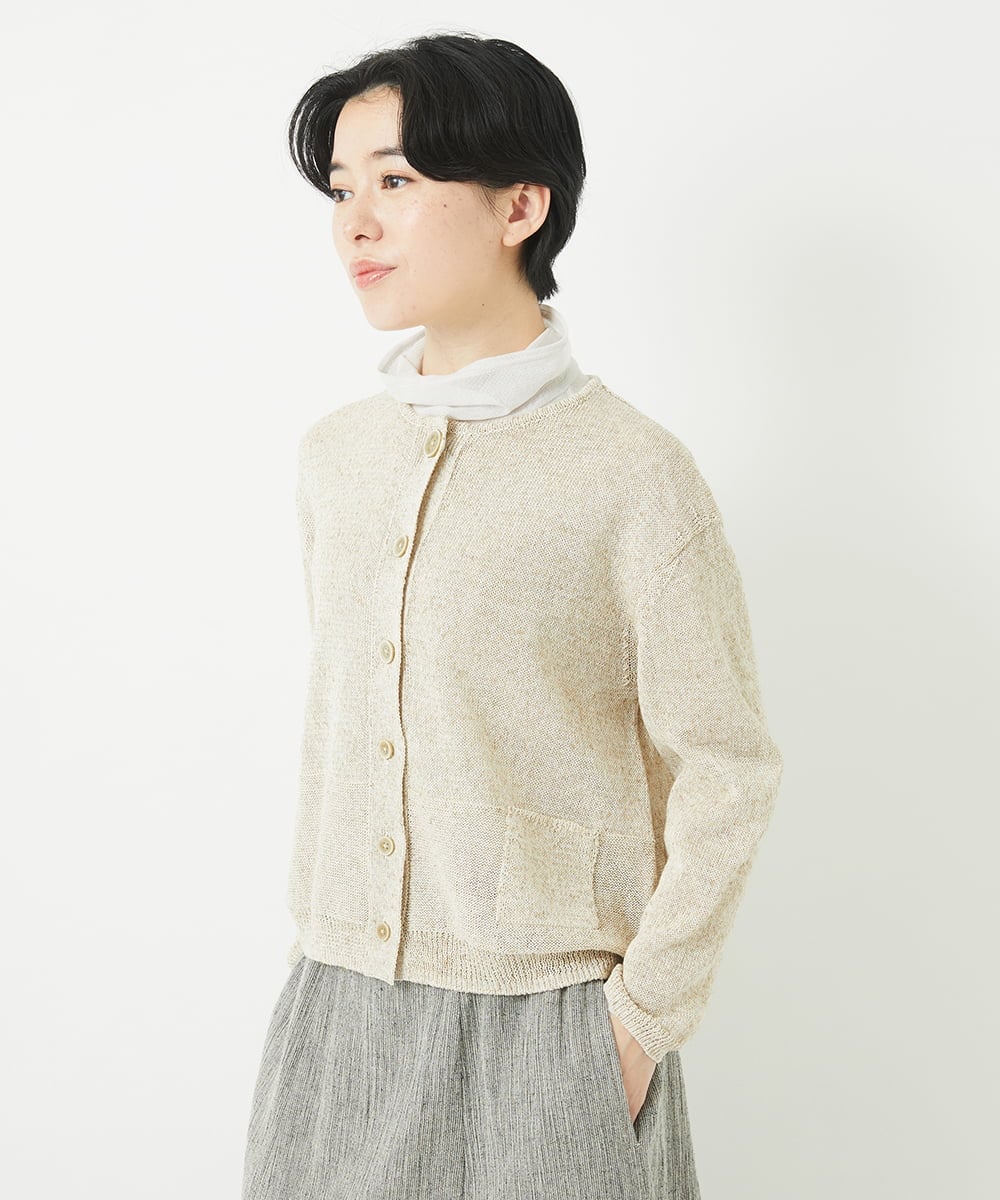 NHSGB10360 GIANNI LO GIUDICE(小さいサイズ)(メゾン ドゥ サンク) リネン杢ニットカーディガン ブラック