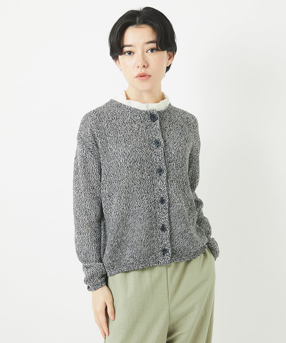 NHSGB10360 GIANNI LO GIUDICE(小さいサイズ)(メゾン ドゥ サンク) リネン杢ニットカーディガン ブラック