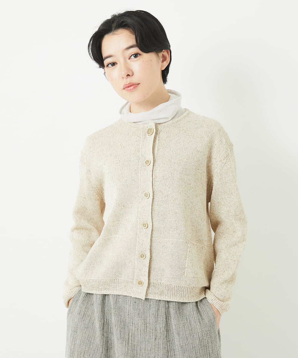 NHSGB10360 GIANNI LO GIUDICE(小さいサイズ)(メゾン ドゥ サンク) リネン杢ニットカーディガン ブラック