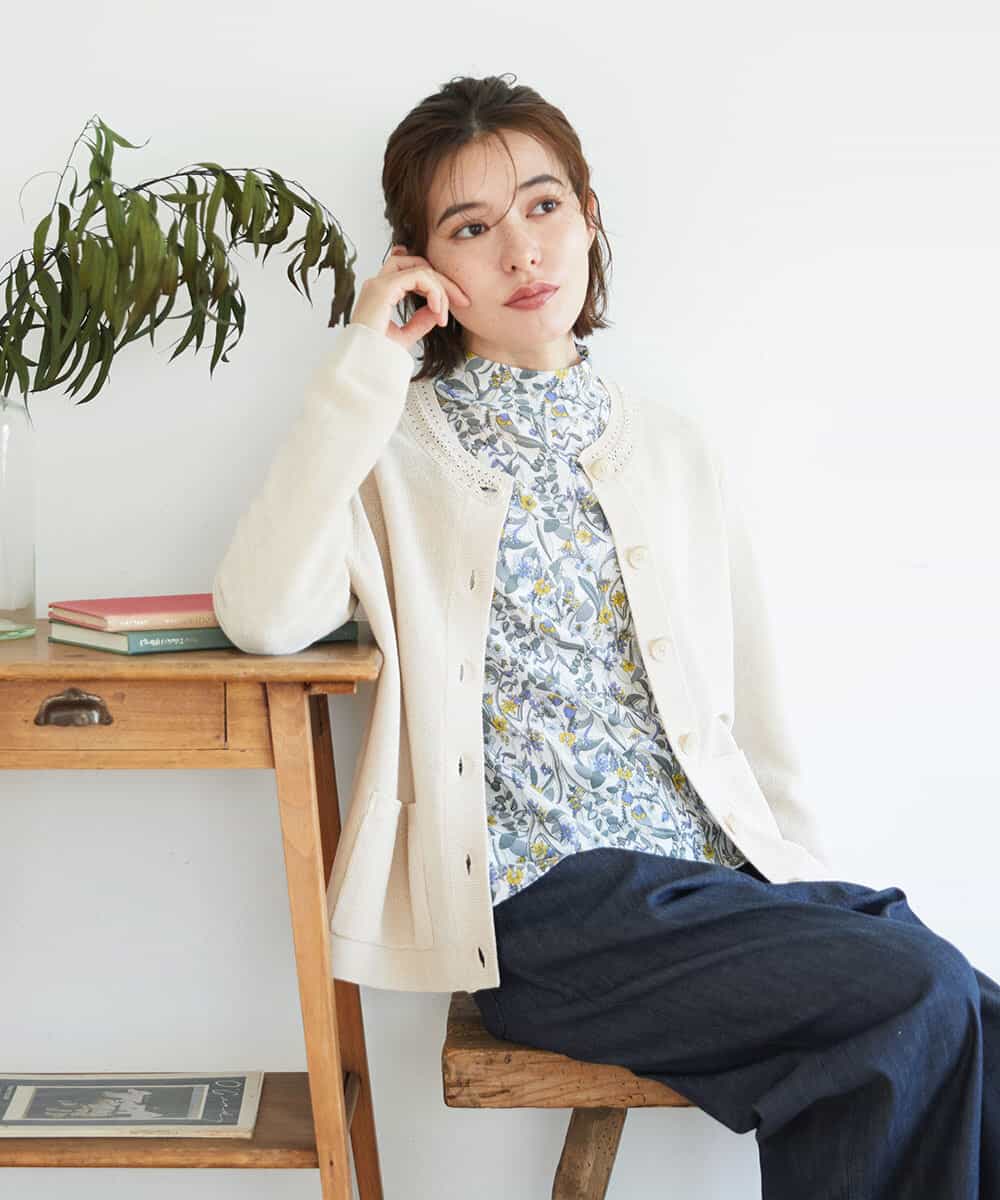 NHSGE40270 GIANNI LO GIUDICE(小さいサイズ)(メゾン ドゥ サンク) ペーパーヤーンニットカーディガン ベージュ