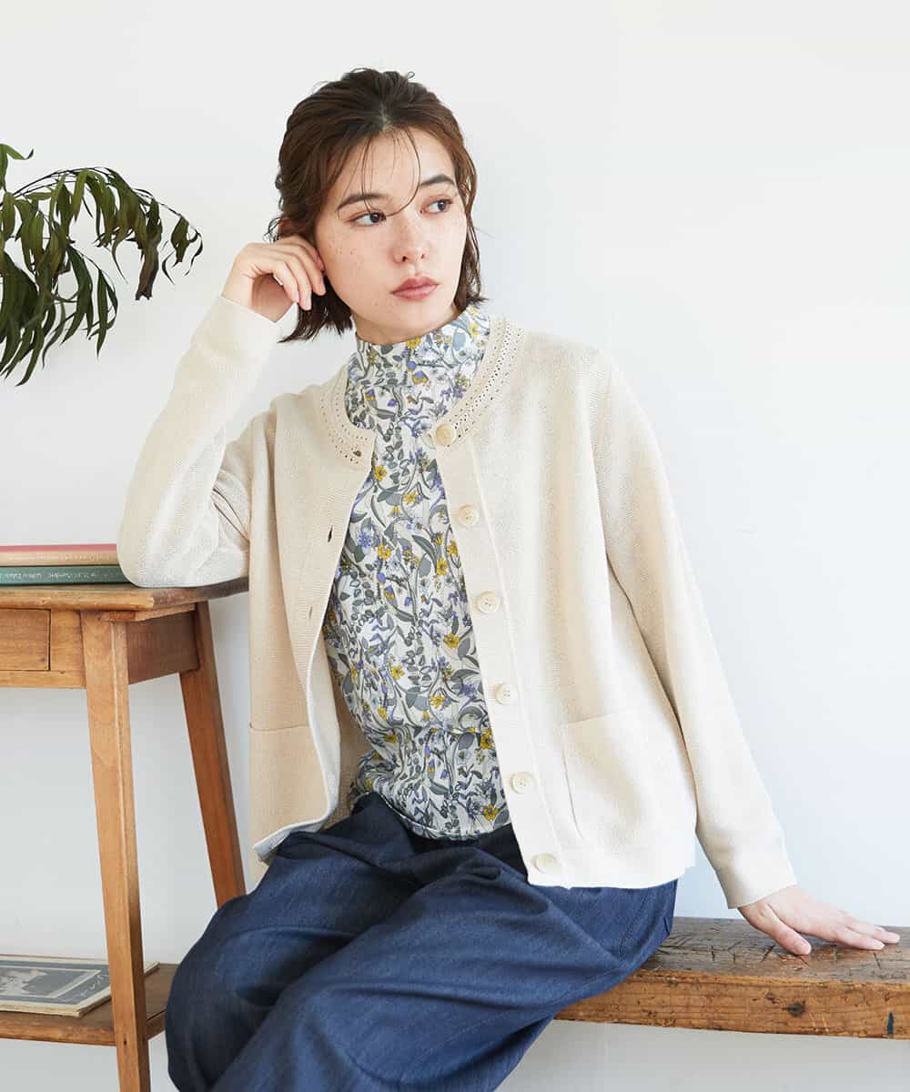 NHSGE40270 GIANNI LO GIUDICE(小さいサイズ)(メゾン ドゥ サンク) ペーパーヤーンニットカーディガン ベージュ