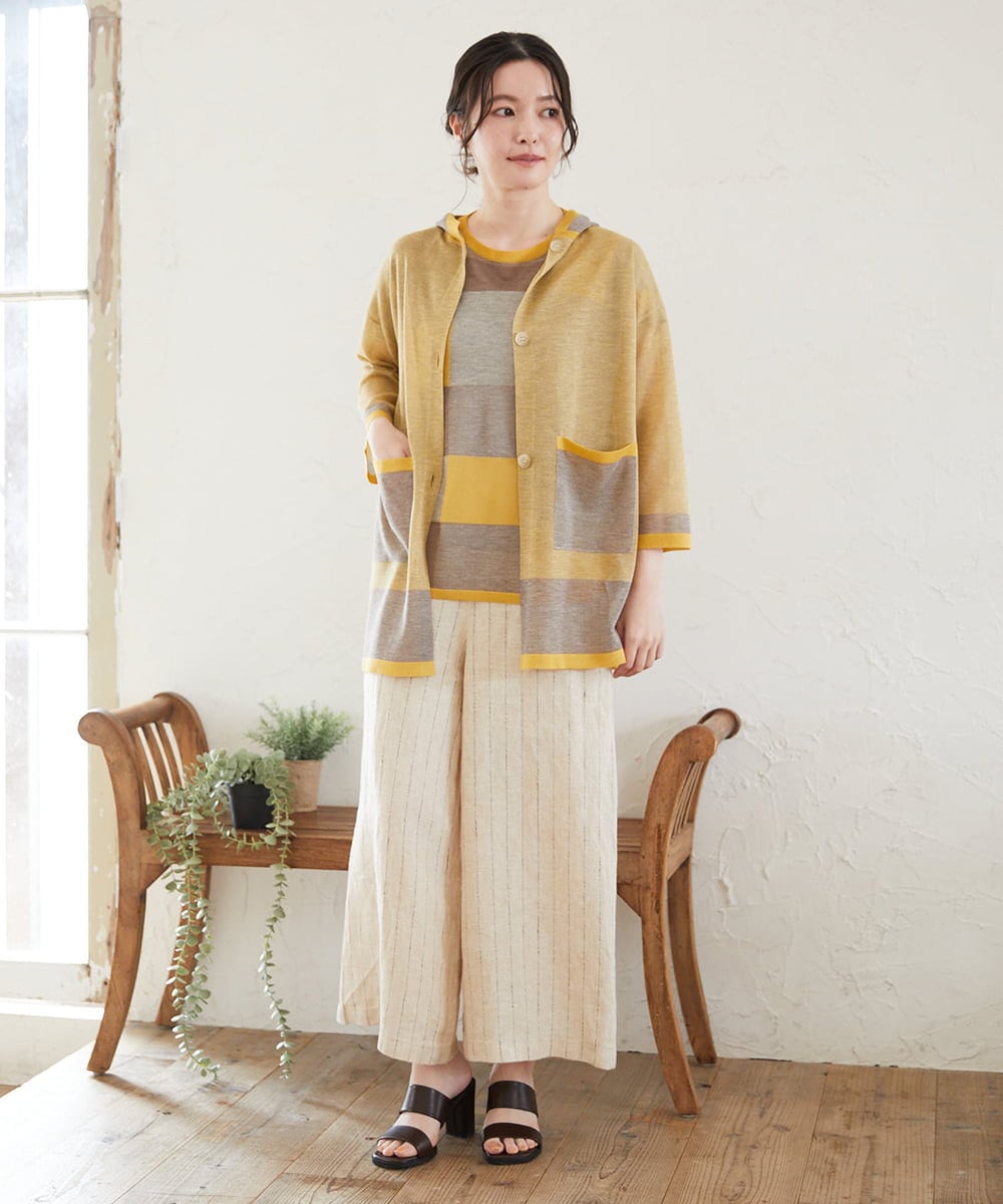 NHSGE50330 GIANNI LO GIUDICE(小さいサイズ)(メゾン ドゥ サンク) [アンサンブル対応]LEVITAロングニットカーディガン マスタード系