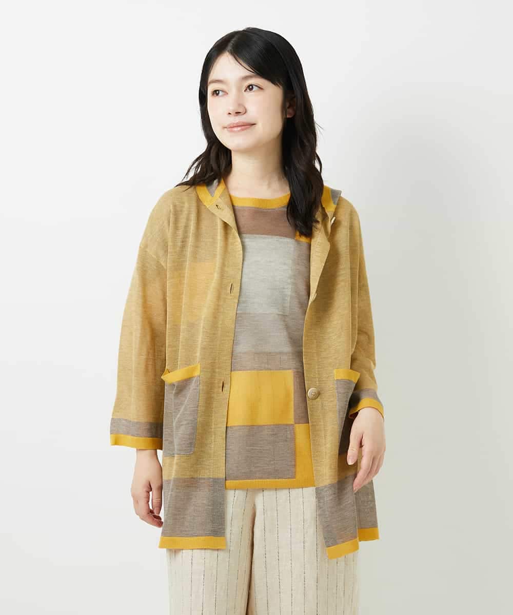 NHSGE50330 GIANNI LO GIUDICE(小さいサイズ)(メゾン ドゥ サンク) [アンサンブル対応]LEVITAロングニットカーディガン マスタード系