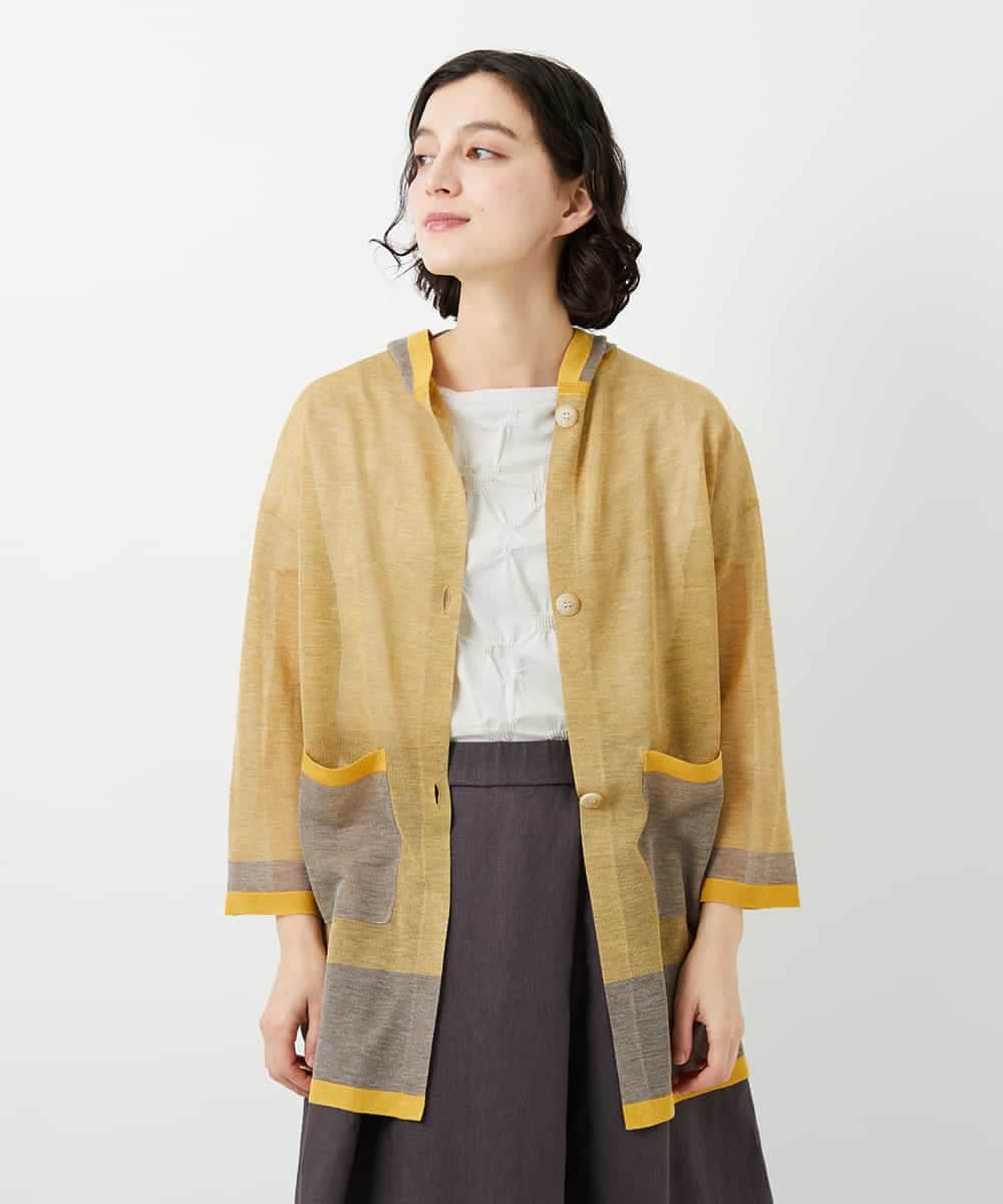 NHSGE50330 GIANNI LO GIUDICE(小さいサイズ)(メゾン ドゥ サンク) [アンサンブル対応]LEVITAロングニットカーディガン マスタード系