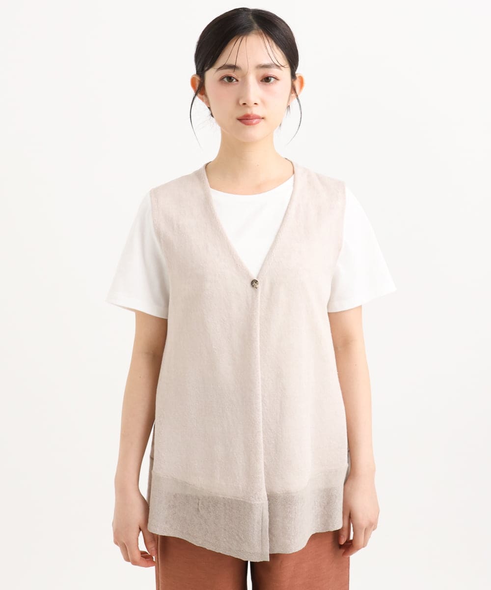 NHSGE55230 GIANNI LO GIUDICE(小さいサイズ)(メゾン ドゥ サンク) 麻ナイロンジレ　 グリーン