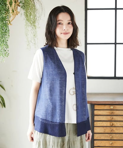 NHSGE55230 GIANNI LO GIUDICE(小さいサイズ) 麻ナイロンニットジレ