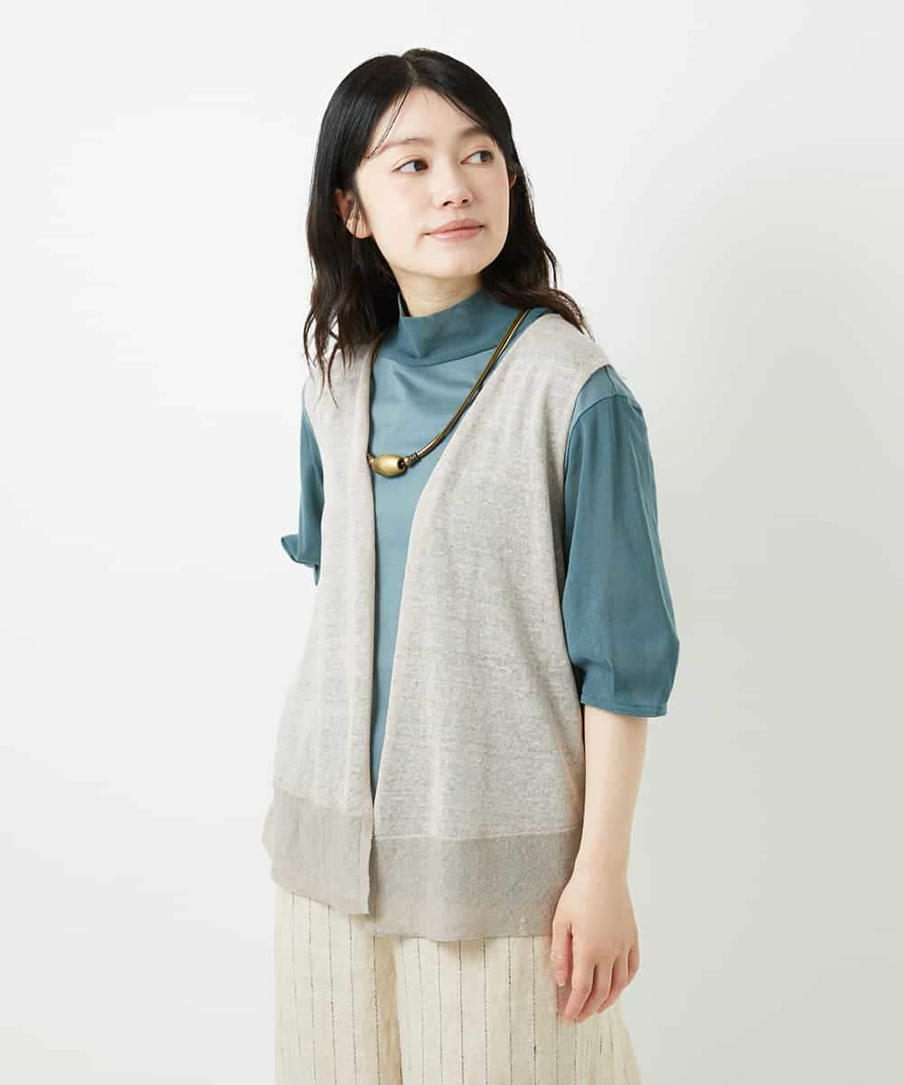 NHSGE55230 GIANNI LO GIUDICE(小さいサイズ)(メゾン ドゥ サンク) 麻ナイロンジレ　 グリーン