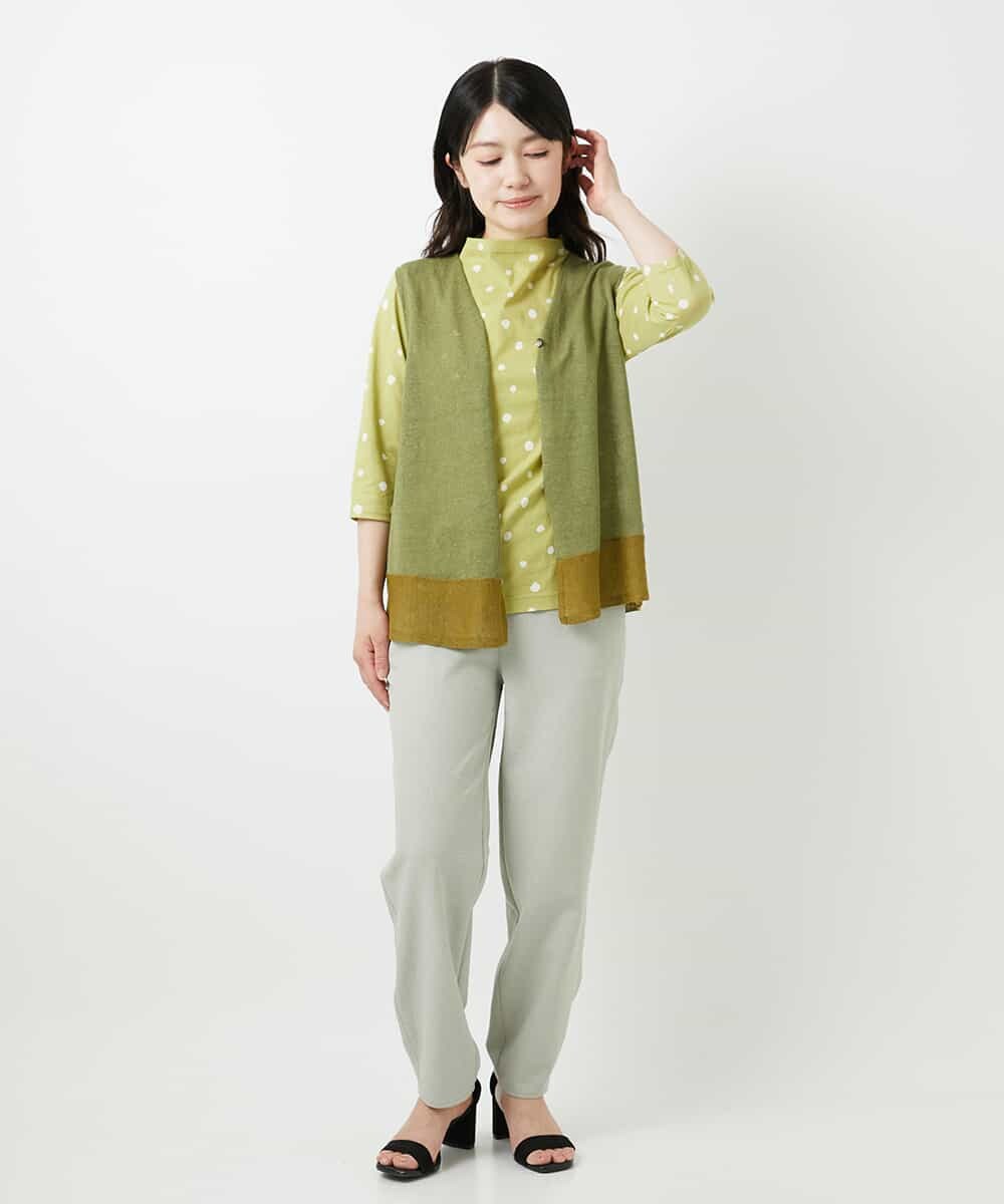 NHSGE55230 GIANNI LO GIUDICE(小さいサイズ)(メゾン ドゥ サンク) 麻ナイロンジレ　 グリーン