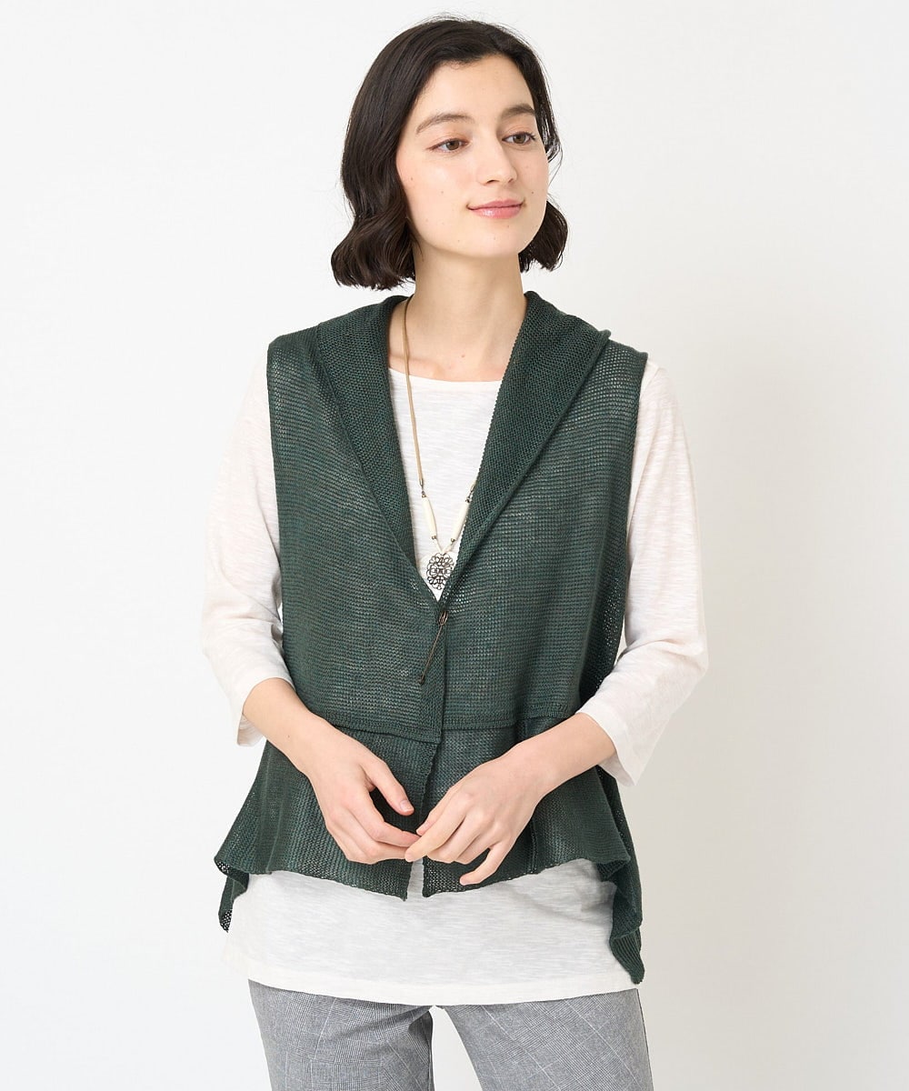 NHSGV43290 GIANNI LO GIUDICE(小さいサイズ)(メゾン ドゥ サンク) [人気デザイン/日本製]リネンニットジレ カーキ