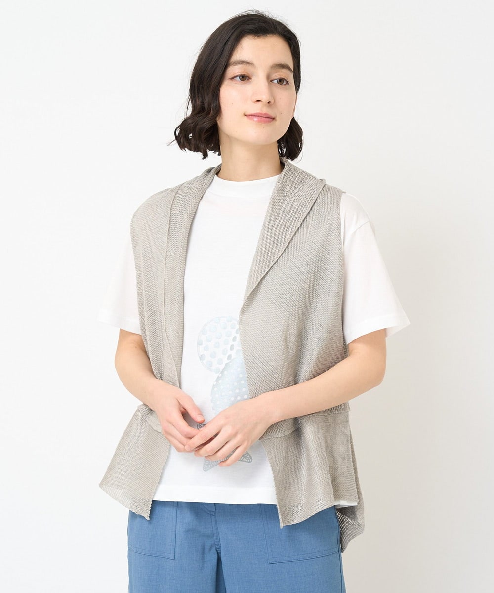 NHSGV43290 GIANNI LO GIUDICE(小さいサイズ)(メゾン ドゥ サンク) [人気デザイン/日本製]リネンニットジレ ライトグレー