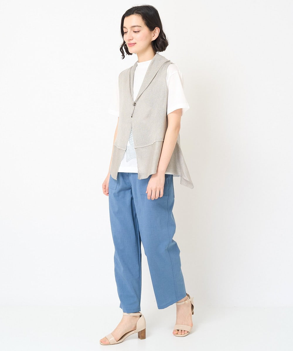 NHSGV43290 GIANNI LO GIUDICE(小さいサイズ)(メゾン ドゥ サンク) [人気デザイン/日本製]リネンニットジレ ライトグレー