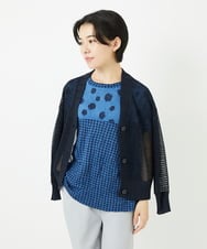 NHSHA10240 GIANNI LO GIUDICE(小さいサイズ)(メゾン ドゥ サンク) 透かし編みニットカーディガン ネイビー